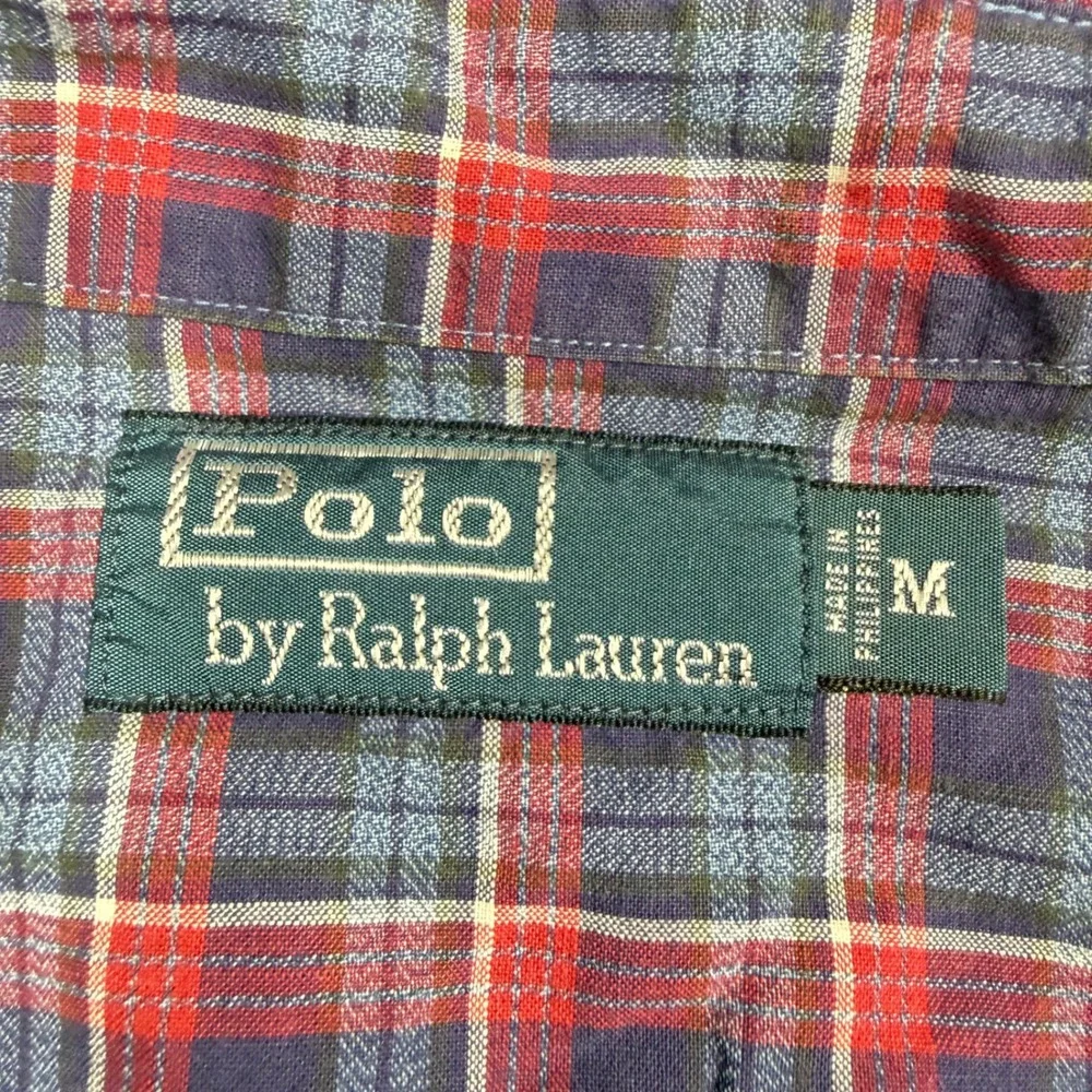 Polo Ralph Lauren Men Medium Vented Plaid Shirt Red Blue Button Down Utility